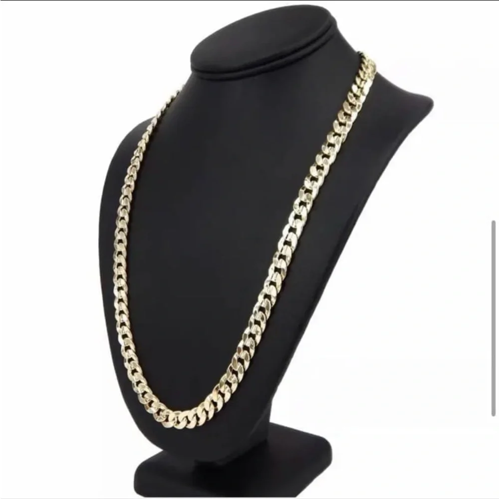 14K Gold Plated Concave Cuban Link Chain Necklace 9.5 mm